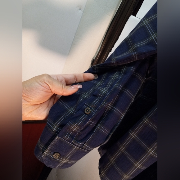 7 For All Mankind Western Plaid Blue Large Business Casual Shirt Office Cowboy - Picture 9 of 16